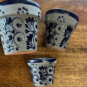 Blue gray Mexican glazed, small planter pots Ceramic Planters with drain hole